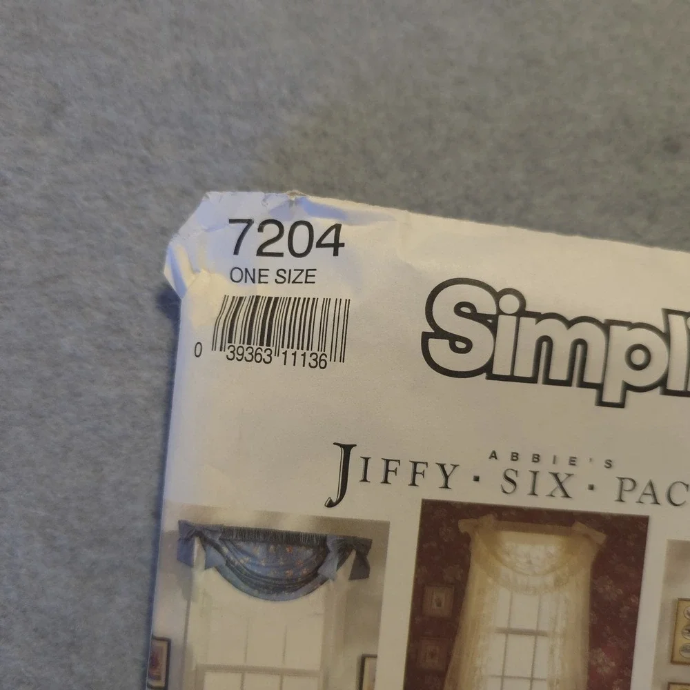 Simplicity 7204 Sewing Pattern Window Curtains Drapes Valances One Size Jiffy